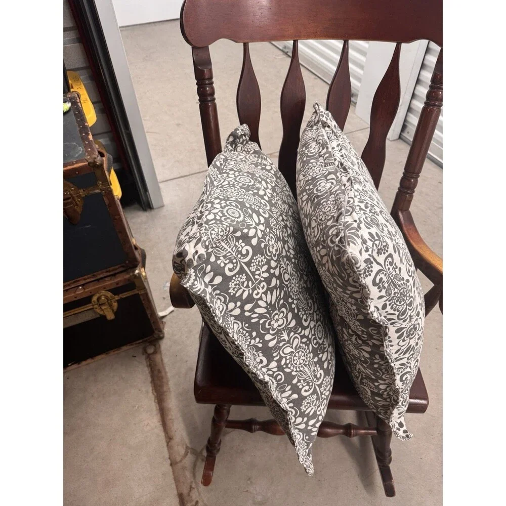 2 Ikea Akerkulla Gray White Euro Pillow Cover Shams Floral Square 26x26 Zipper